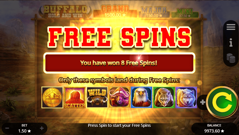 Buffalo Hold and Win bonus Free spins round